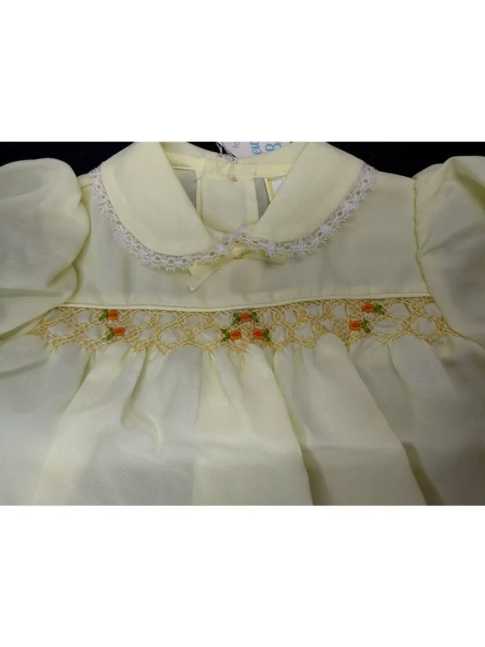 Vintage Yellow Baby Dress Orange Flowers Lace Handi-Panti Diaper Cover New Born